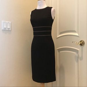 NWT Ralph Lauren black knit career sheath style dress with leather trim